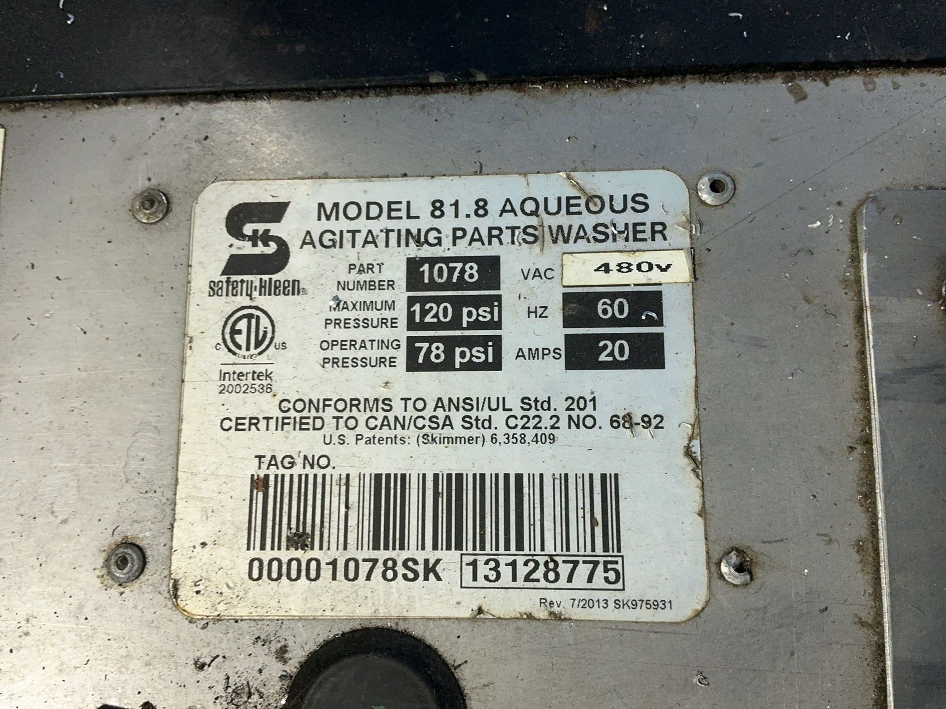 Safety Kleen 48” X 20” X 30” Parts Washer - 81.8