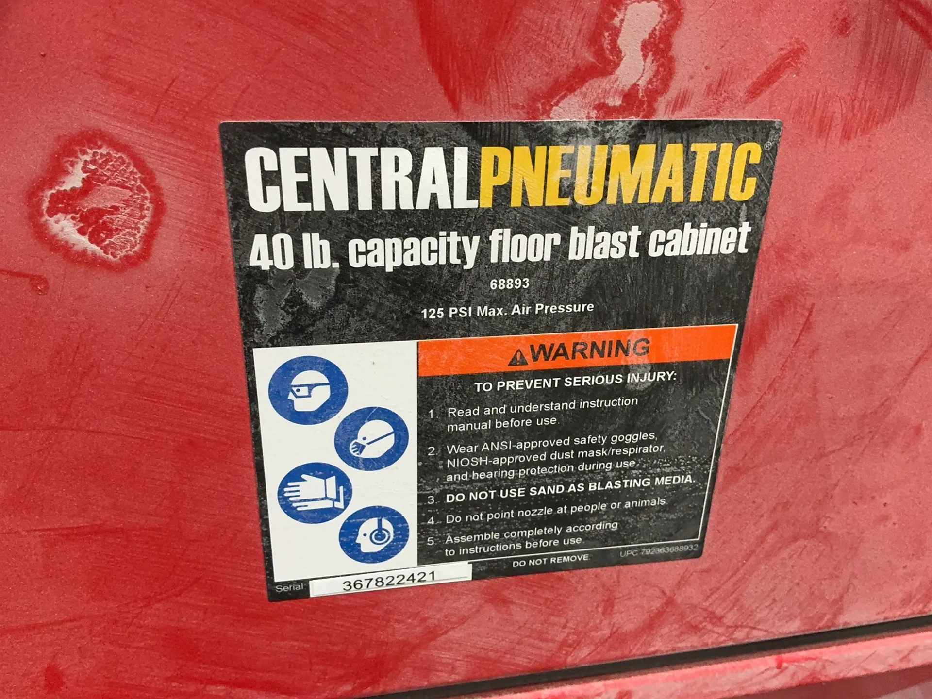 Central Pneumatic 40 Lbs Blast Cabinet