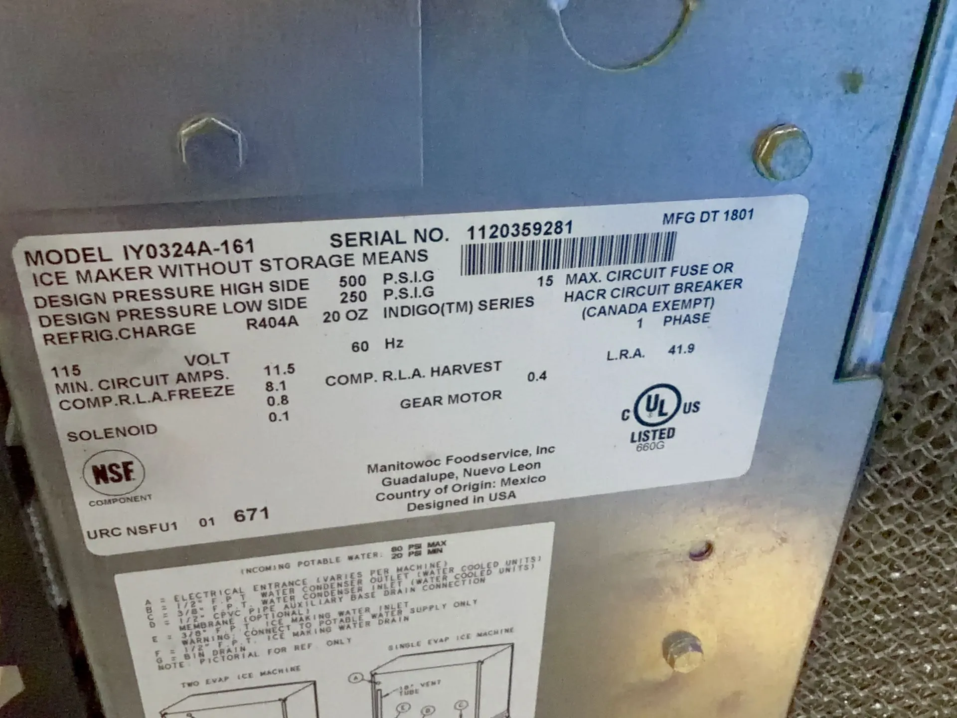 Manitowoc Ice Maker - Iy0324a-161