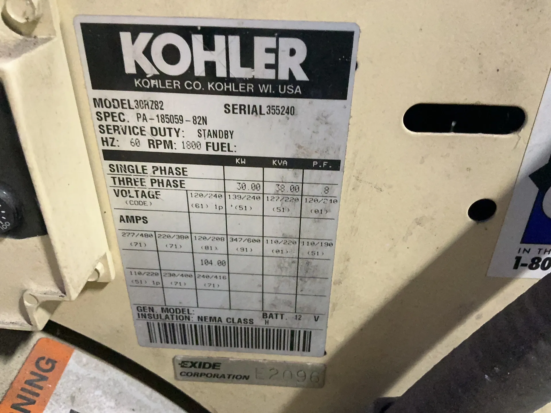 Kohler 30 Kw Diesel Generator - 30rz82