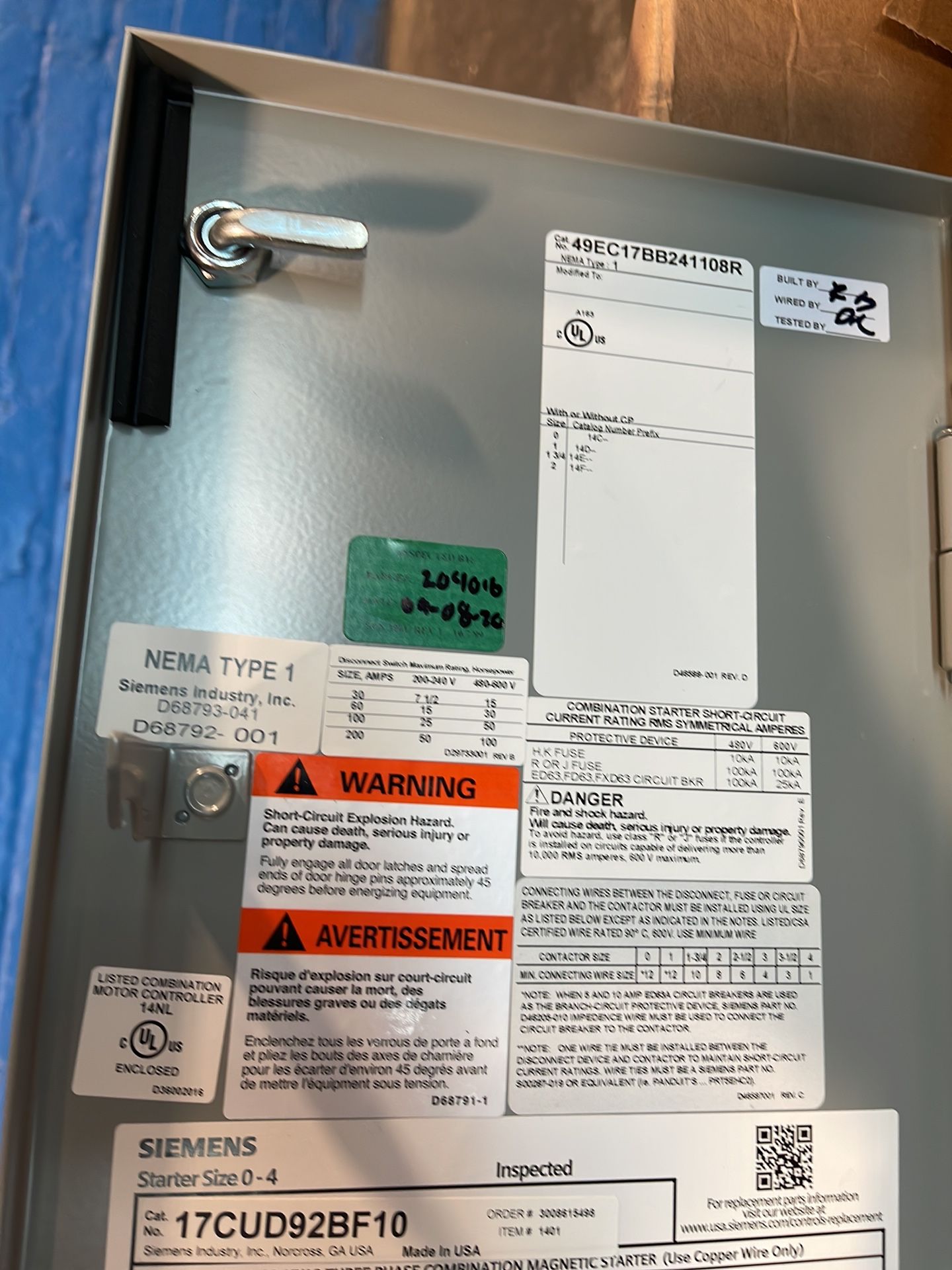 Siemens 3 Hp Fusible Combination Fvnr Heavy Duty Motor Starter - 17cud92bf10