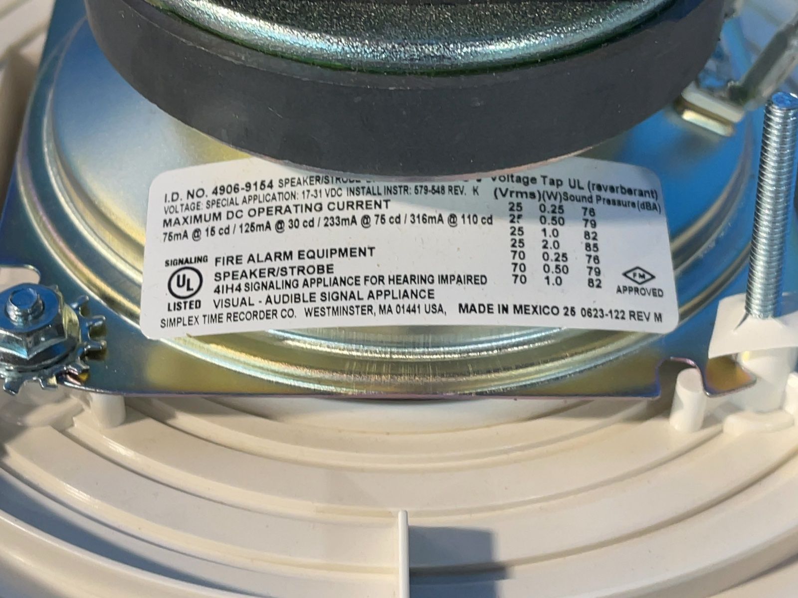 Simplex Truealert Multi-candela White Ceiling Strobe - 4906-9154