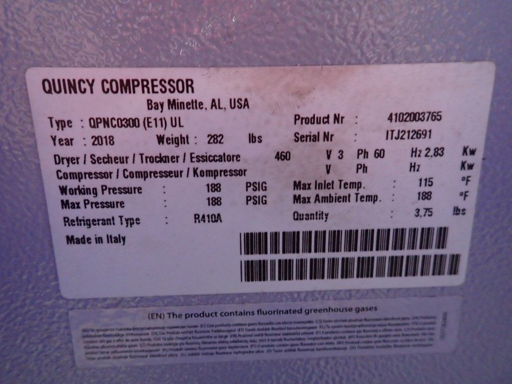 Quincy 3 Hp Refrigerated Air Dryer - Qpnc0300 (e11) Ul