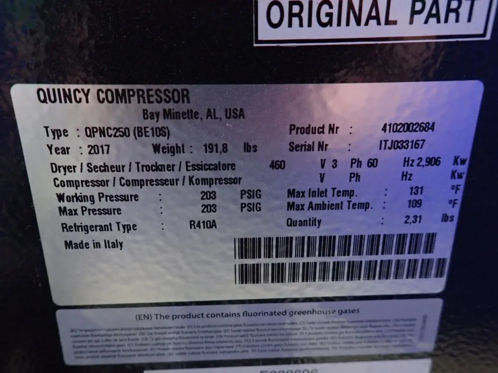 Quincy 4 Hp Refrigerated Air Dryer - Qpnc250 (be10s)