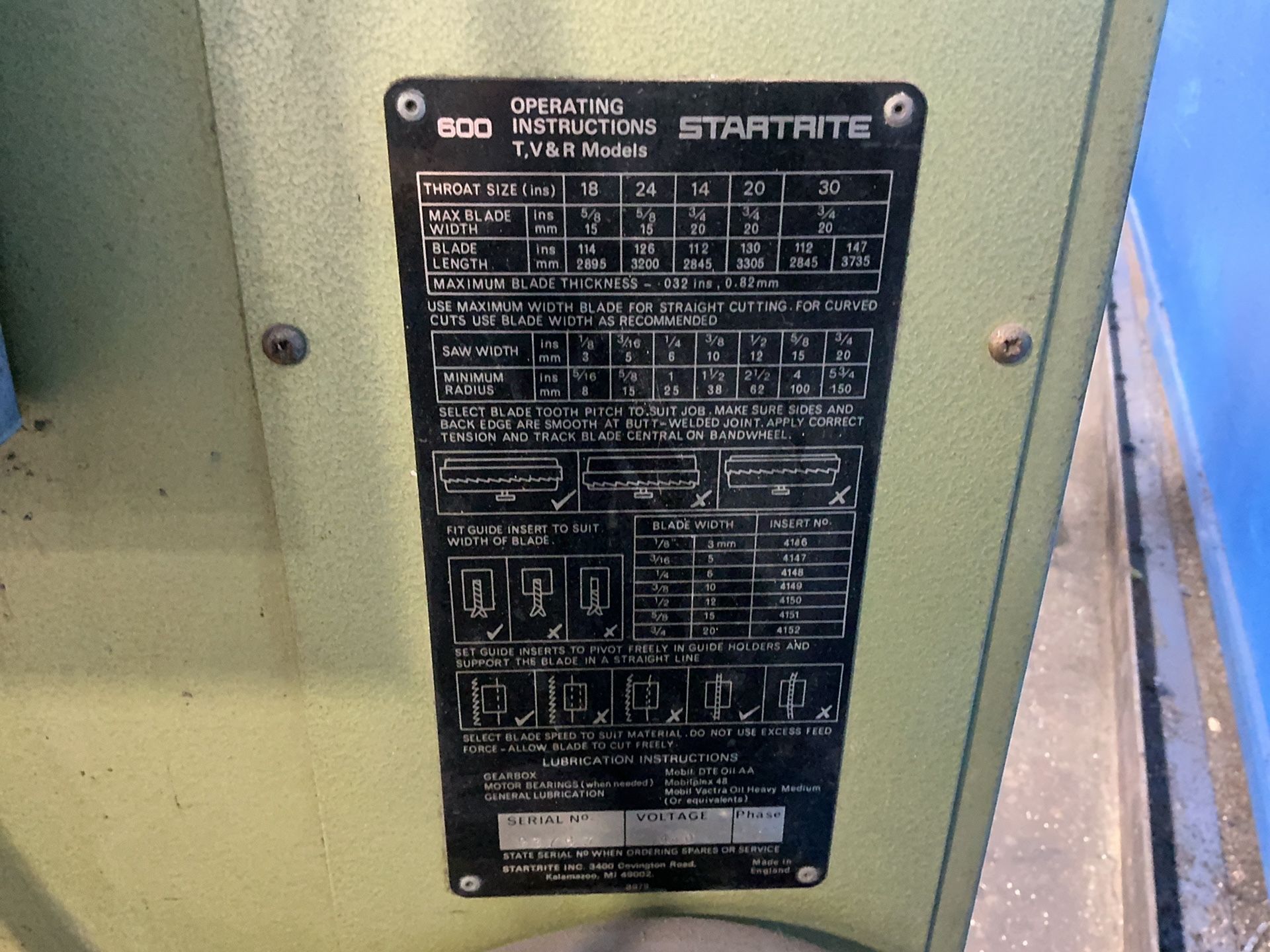 Startrite 21” X 21” Vertical Band Saw - Bro.25