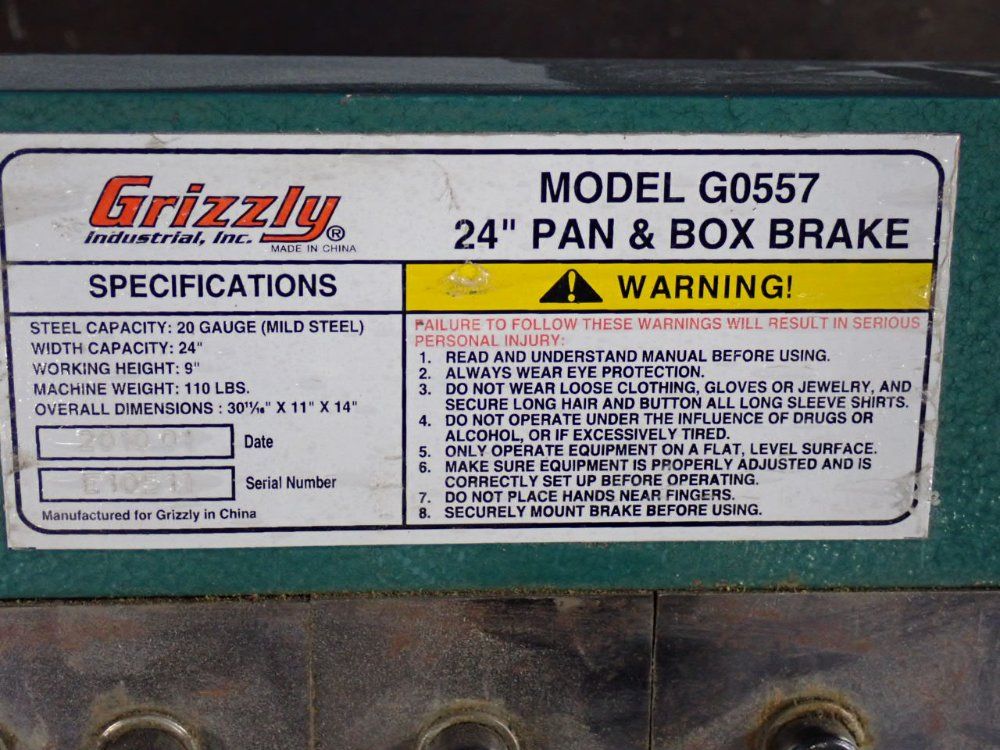 Grizzly 20 Gauge Pan & Box Brake - G0557