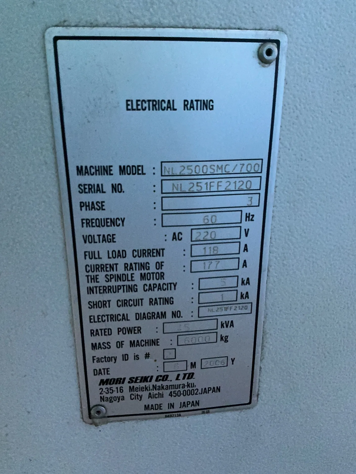 Mori Seiki Co Ltd Cnc Lathe - Nl2500smc/700