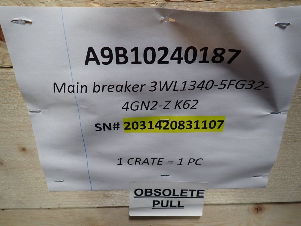 Siemens Air Circuit Breaker - 3wl1340-5fg32-4gn2-z K62
