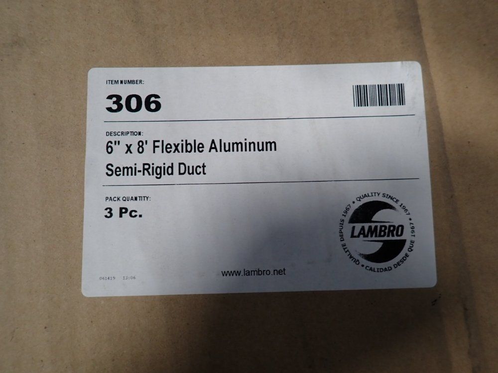 Lambro Inc. 6" X 8' Semi-flexible Aluminum Ducts - 306