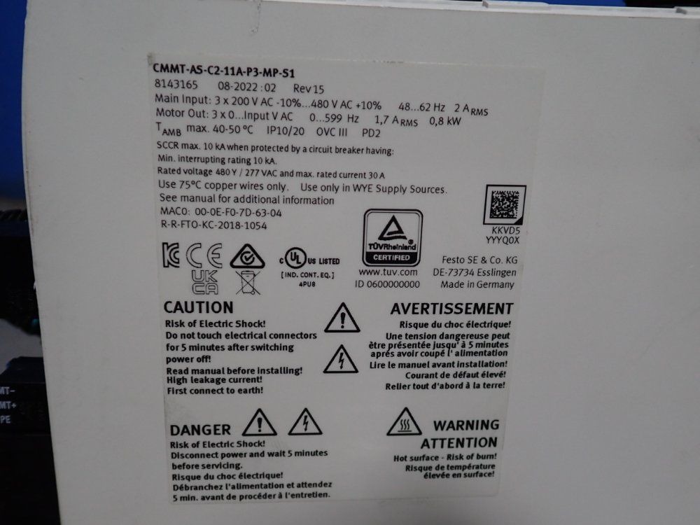 Festo Servo Control - Cmmt-as-c2-11a-p3-mp-s1