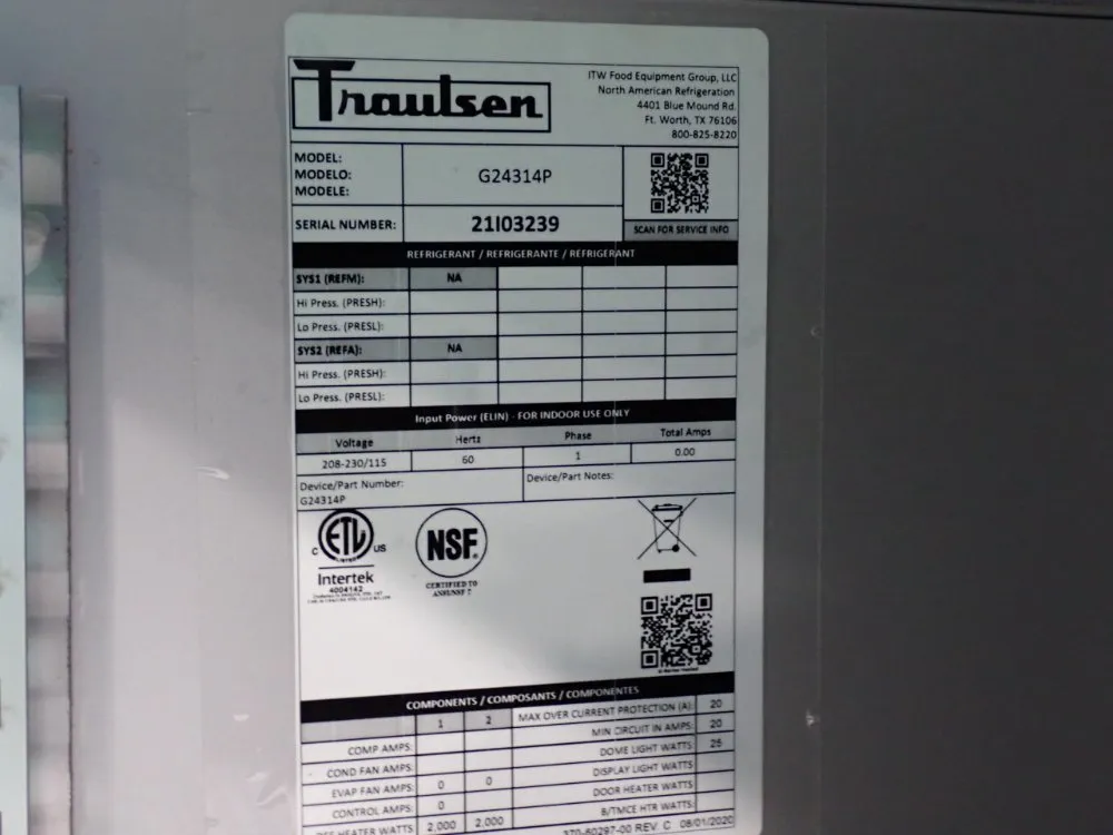 Traulsen 8 @ 25" X 20" Refrigerator - G24314p
