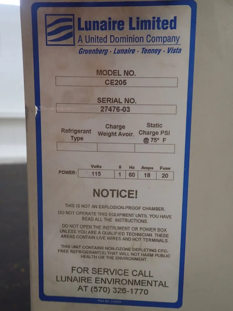 Lunaire / Tenney Environmental 20'' X 20'' X 22'' Environmental Chamber - Ce205