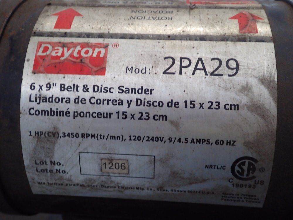 Dayton 6'' / 9'' Belt / Disc Sander - 2pa29