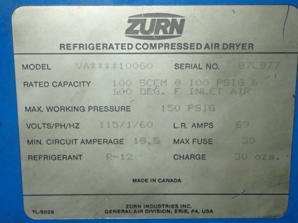 Zurn 100 Scfm Air Compressor - Va10060
