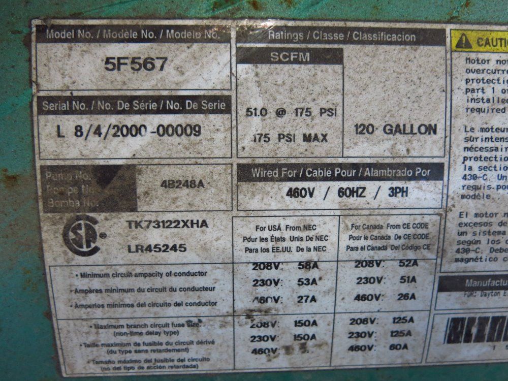 Speedaire 15 Hp Air Compressor - 5f567