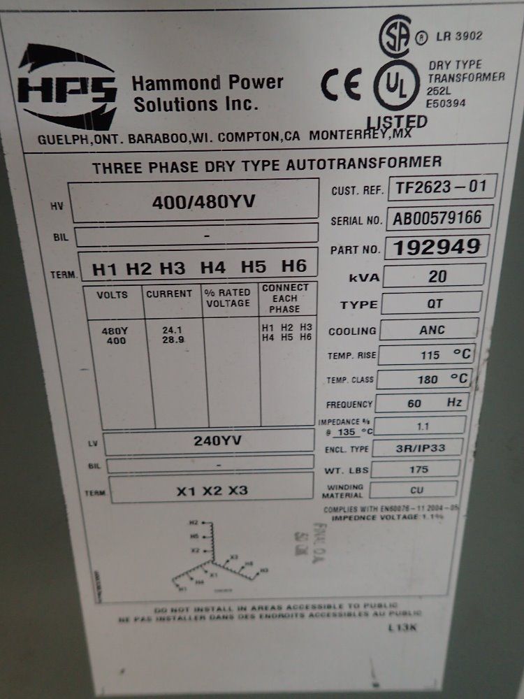 Hammon Power Solutions Transformer