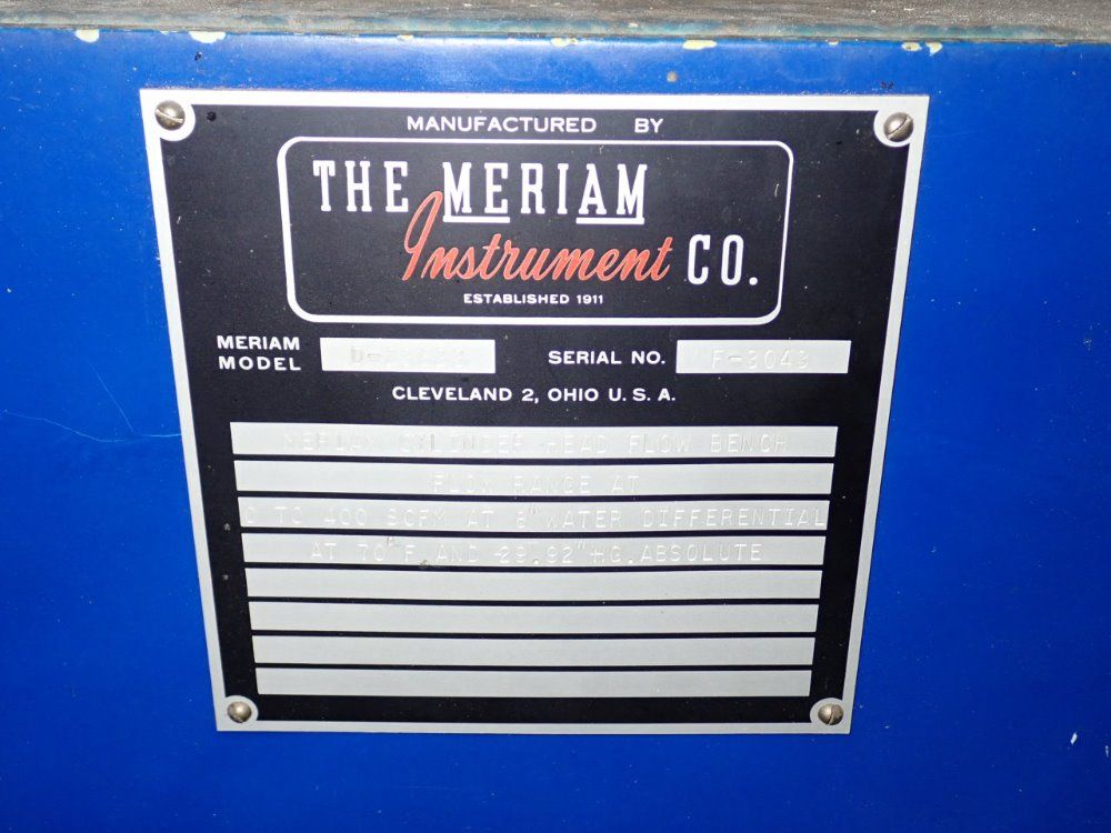 The Meriam Instrument Co. Cylinder Head Flow Bench