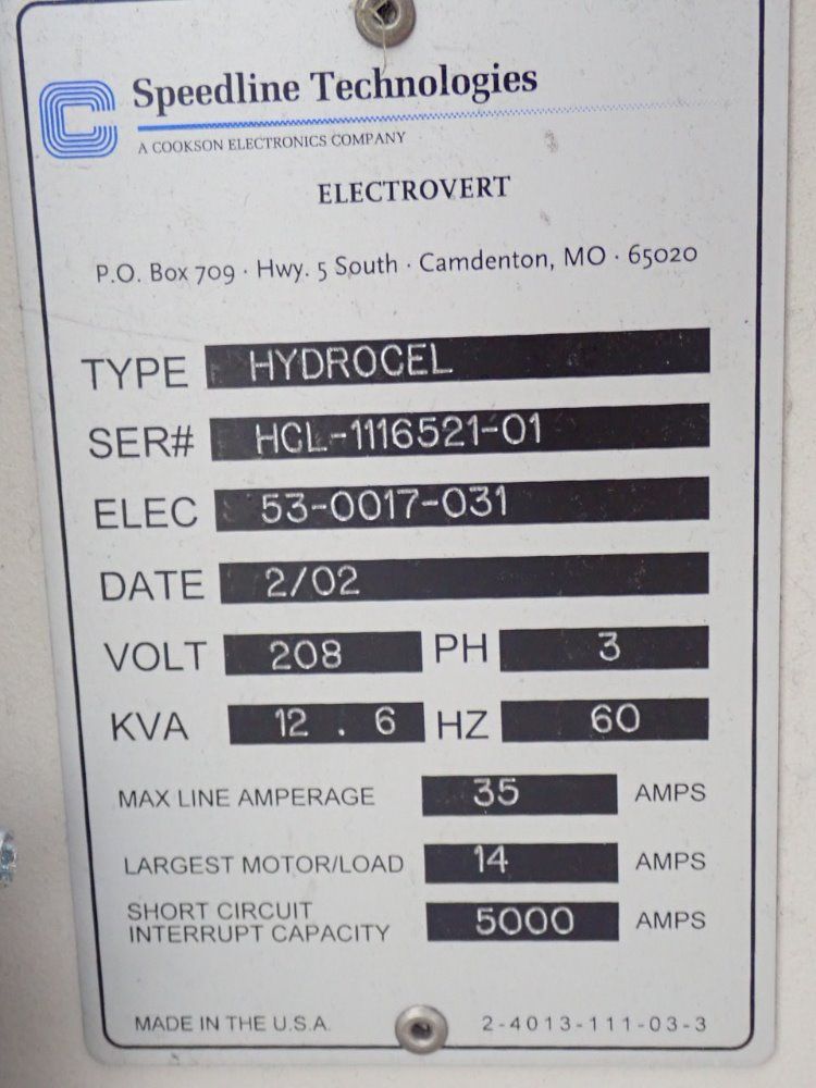 Speedline Technologies Water Wash Line