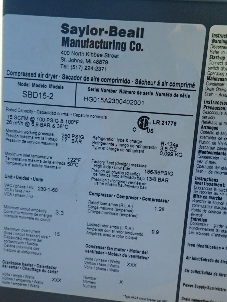 Saylor Beall Compressed Air Dryer