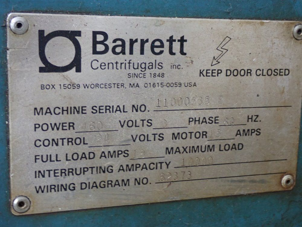 Barrett Centrifugals 30" Width Barrett Centrifuge