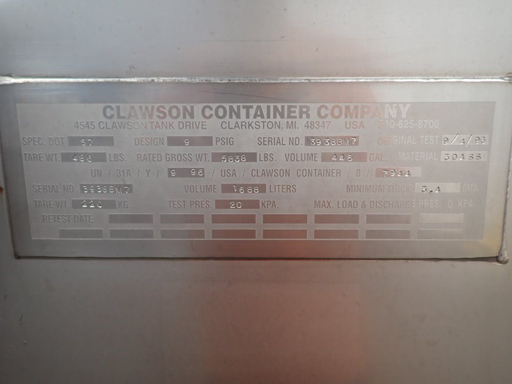 Clawson Container Co. S/s Tank