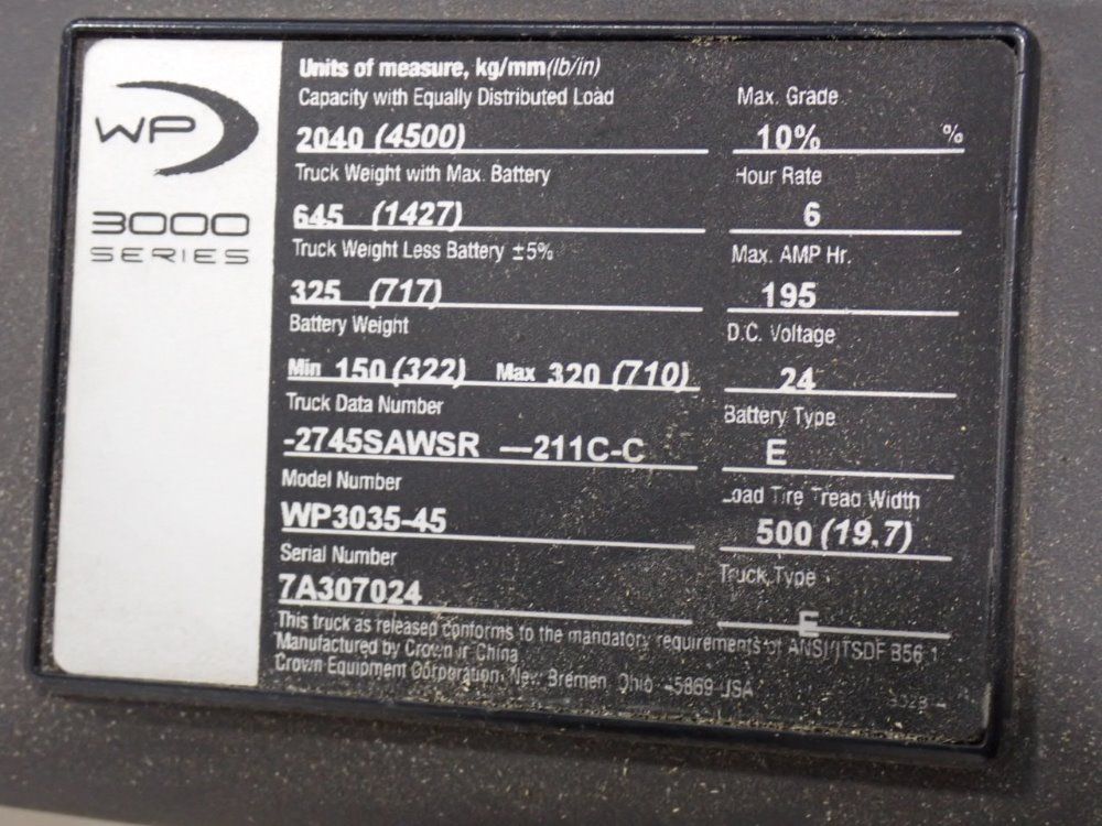 Crown 4500# Wp3035-45/e Electric Pallet Jack - Wp3035-45/e