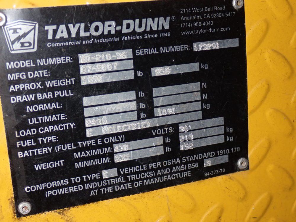 Taylor-dunn 2400# Bo-210-36 Maintenance Cart - Bo-210-36