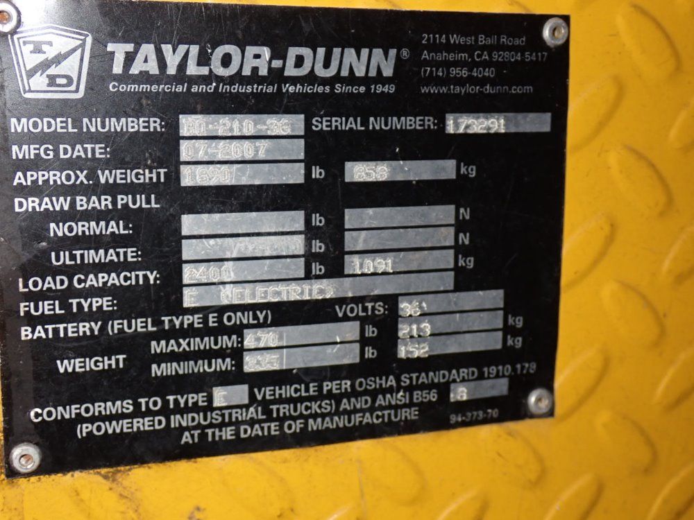 Taylor-dunn 2400# Bo-210-36 Maintenance Cart - Bo-210-36