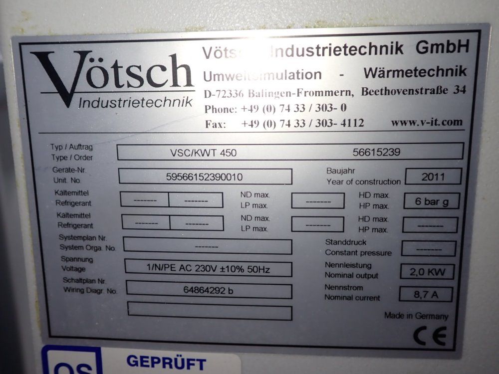 Votsch 34" X 23" X 29" Id Salt Spray Test Chamber - Vsc/kwt450