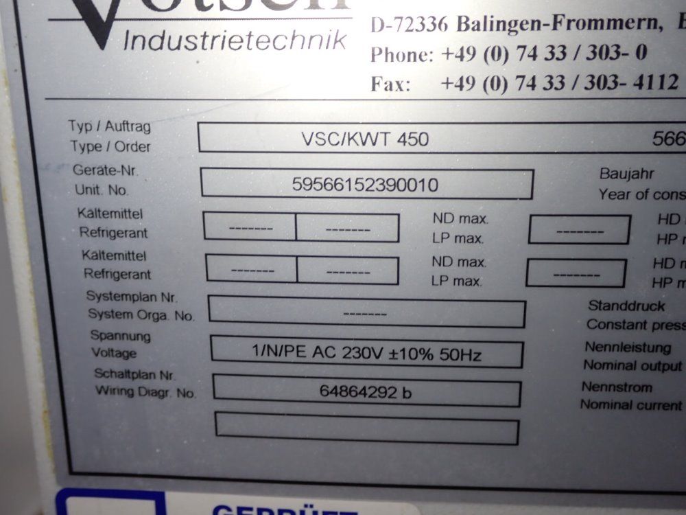 Votsch 34" X 23" X 29" Id Salt Spray Test Chamber - Vsc/kwt450