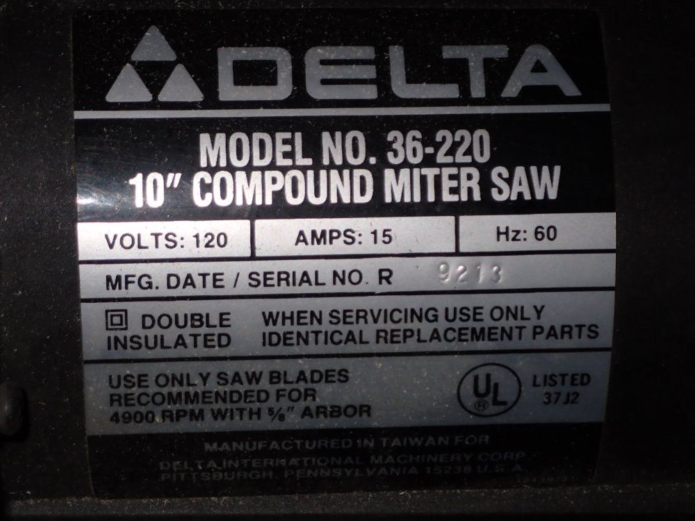 Delta 10" Dia 10" Compound Miter Saw - 36-220