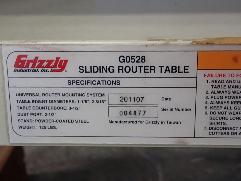 Grizzly 12a/31x12 Sliding Router Table - G0528