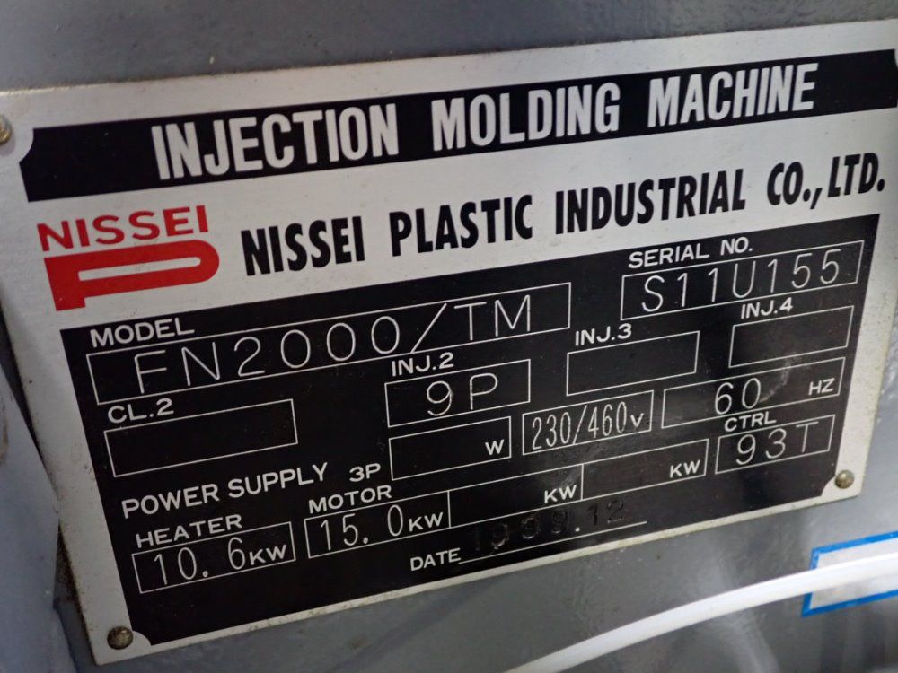 Used Nissei Nissel Fn2000tm Injection Molder Hgr Industrial Surplus 4490