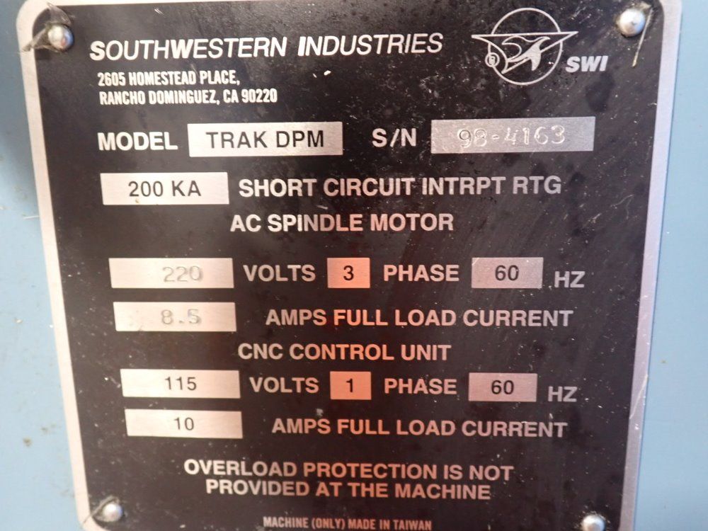 Southwestern Industries 10" X 50" Trakdpm Cnc Vmc - Trakdpm