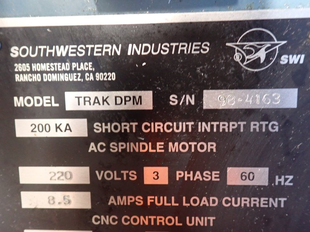 Southwestern Industries 10" X 50" Trakdpm Cnc Vmc - Trakdpm