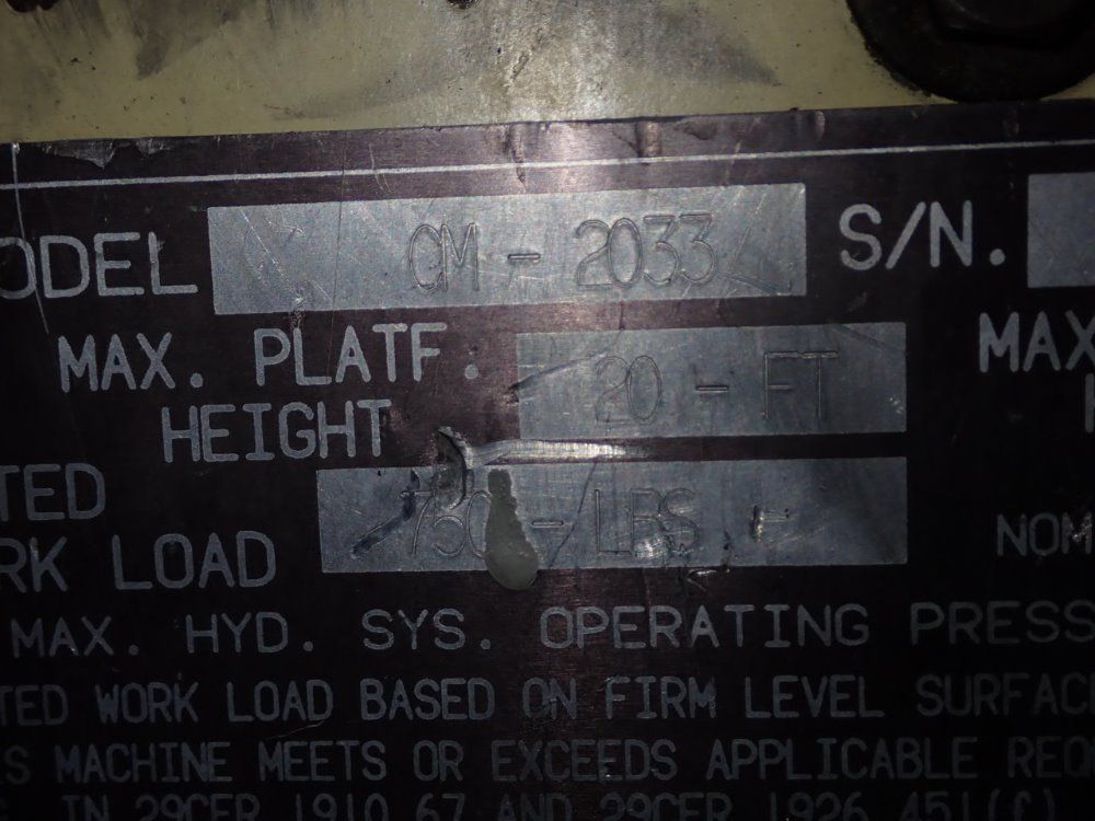 Jlg 750 Lbs Cm-2033 Scissor Lift - Cm-2033