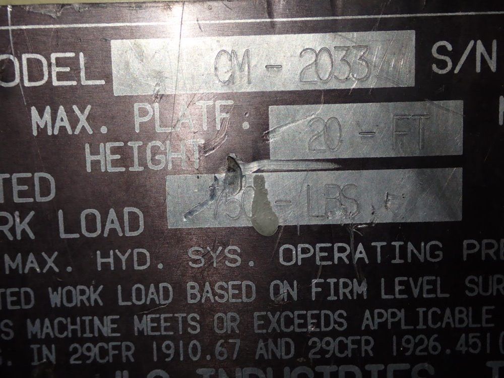 Jlg 750 Lbs Cm-2033 Scissor Lift - Cm-2033