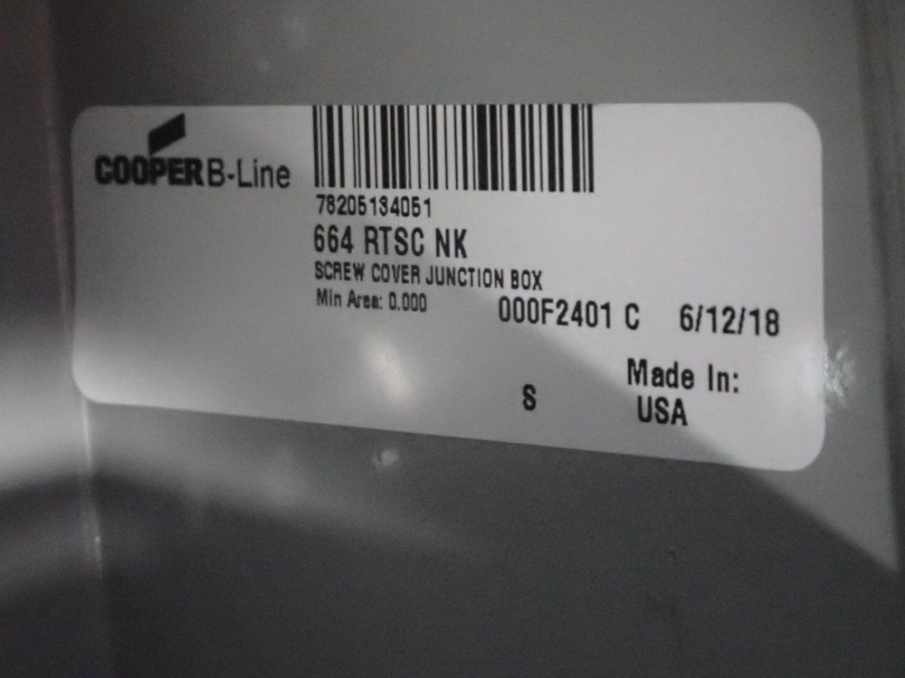 Cooper B-line 6x6x4 Screw Cover Junction Box - 664rtsc Nk