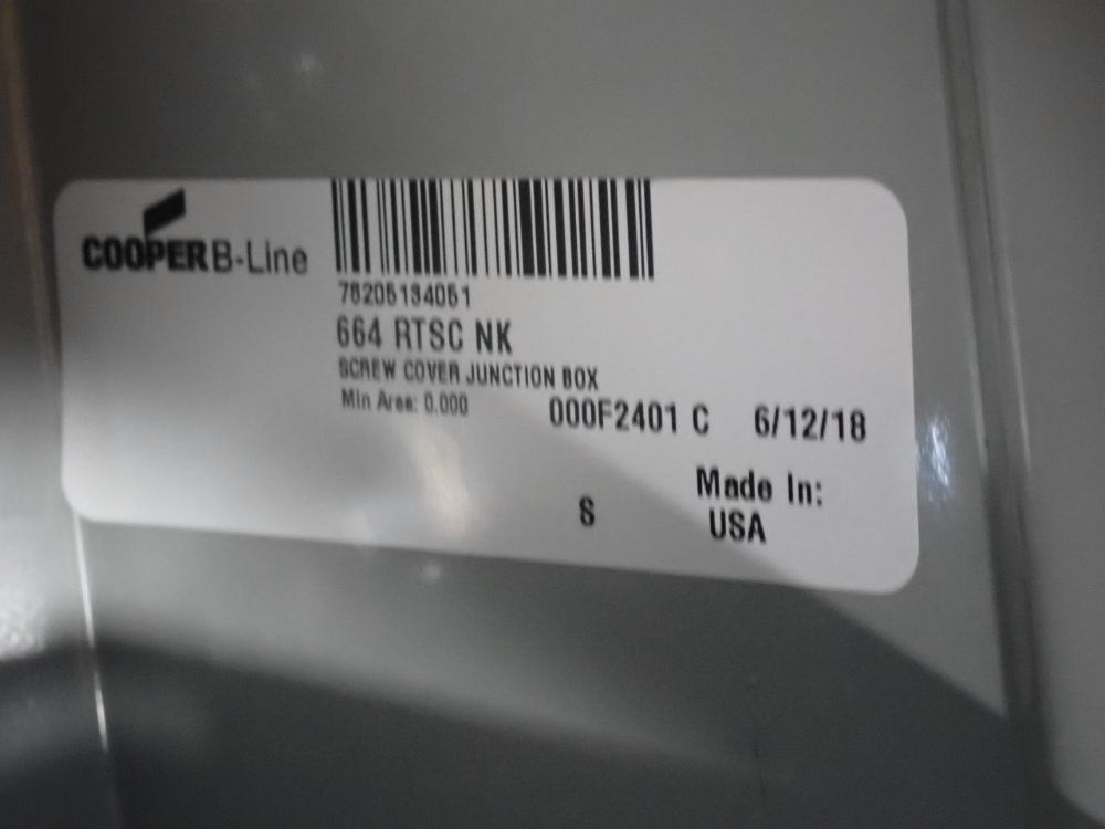 Cooper B-line 6x6x4 Screw Cover Junction Box - 664rtsc Nk