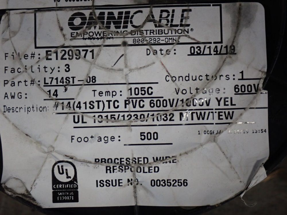 Omni Cable 600v-1000v Adc 14 Awg Yellow Copper Wire - Bc-5w2 Or Mtw
