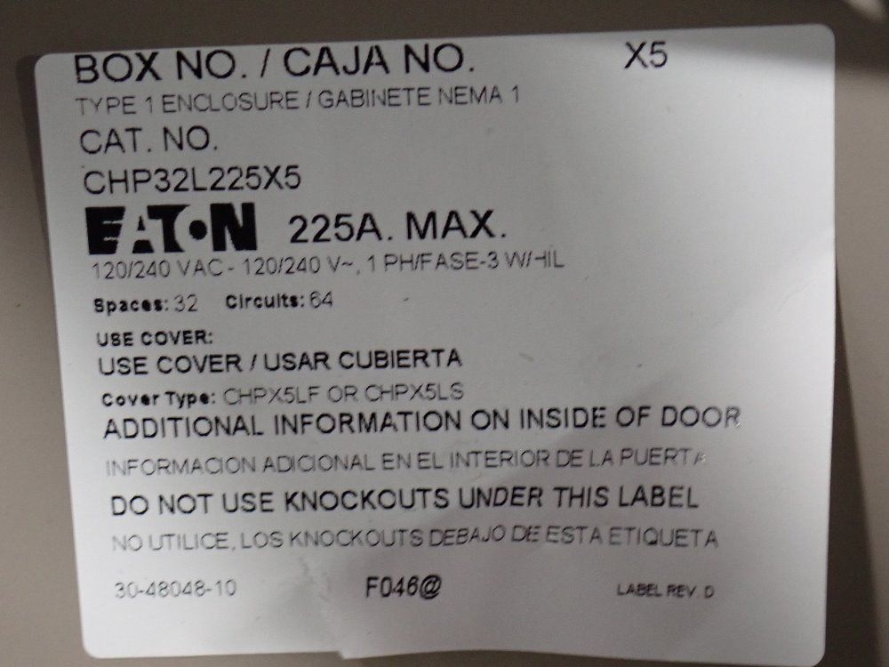 Eaton 225a Electrical Panel - Chp32l225x5