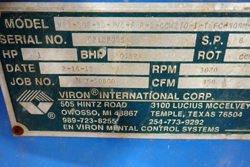 Viron 1 Hp Blower - Vpb-806-bb-pvc-frp-9-ccw270-1