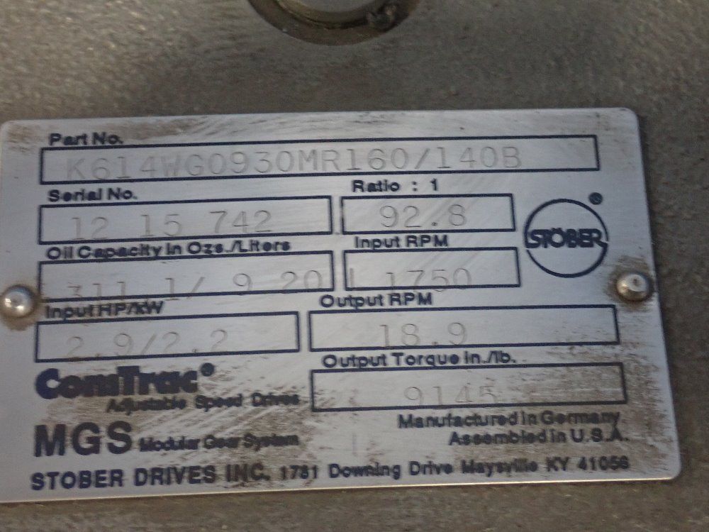 Stober Drives Inc. 2.9 Hp/2.2 Kw Gear Reducer - K614wg0930mr160/140b