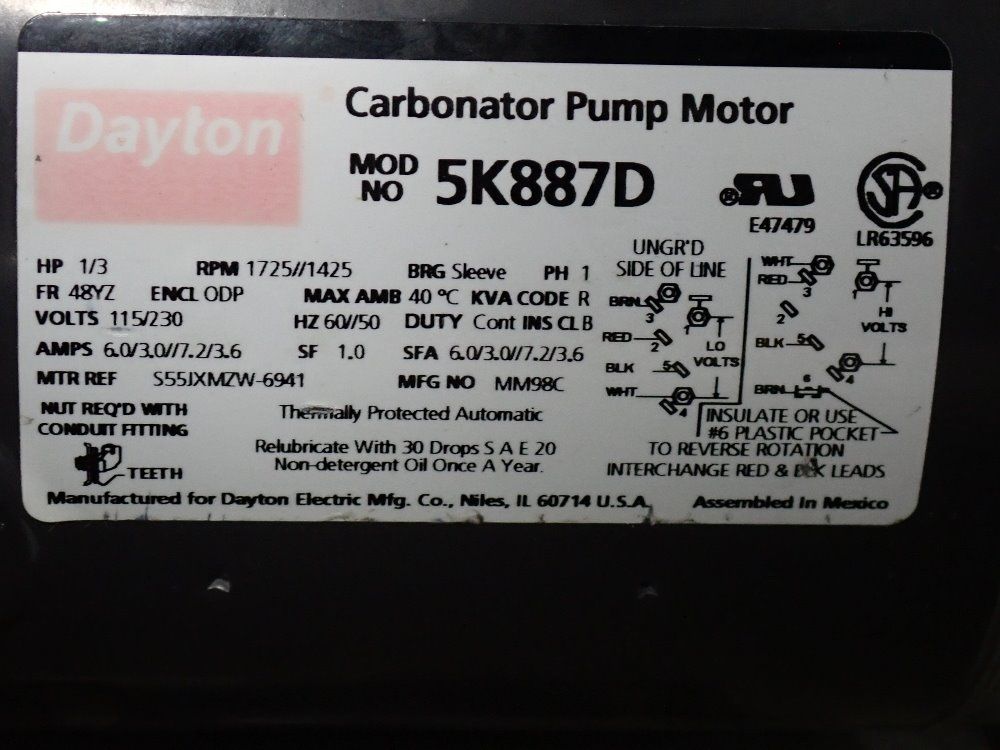 Dayton 1/3 Hp Carbonator Pump Motor - 5k887d