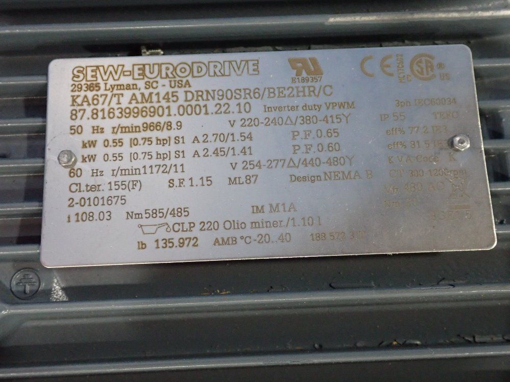 Sew-eurodrive Gearbox Reducer - Ka67/t Am145