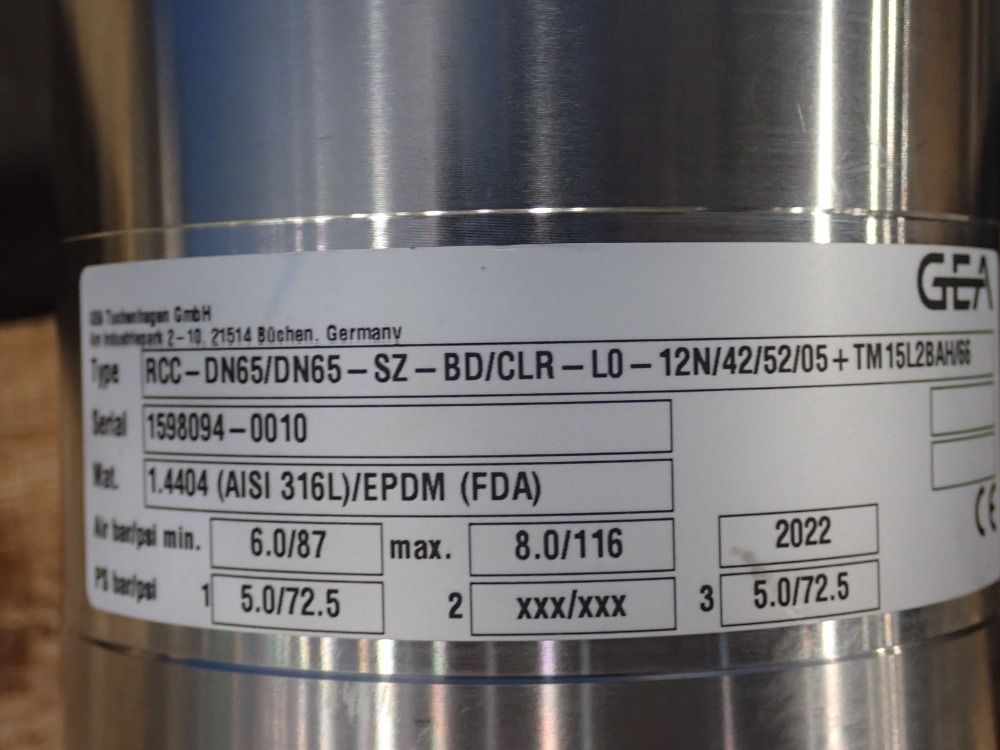 Gea Technologies 8.0 Bar/116 Psi Valve - Rcc-dn65/dn65-sz-bd-clr-l0-12n/42/52/05+