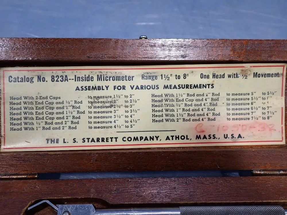 Starrett 1 1/2 - 8", .001" Inside Micrometer - No. 823a