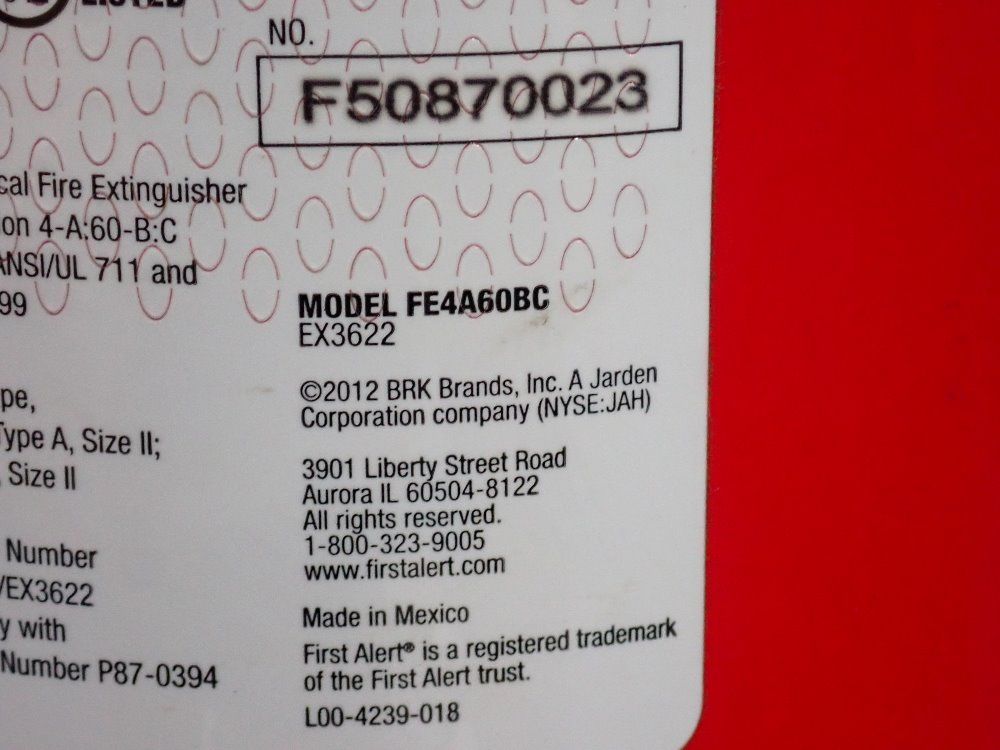 First Alert Dry Chemical Fire Extinguisher - Ex3622