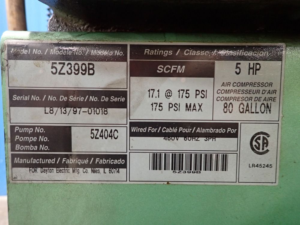 Speedaire 80 Gallon Compressor - 5z399b