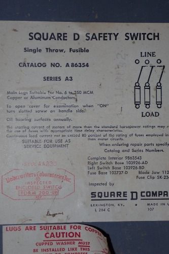 Square D 200 Amps/240v Fusible Disconnect - A86354